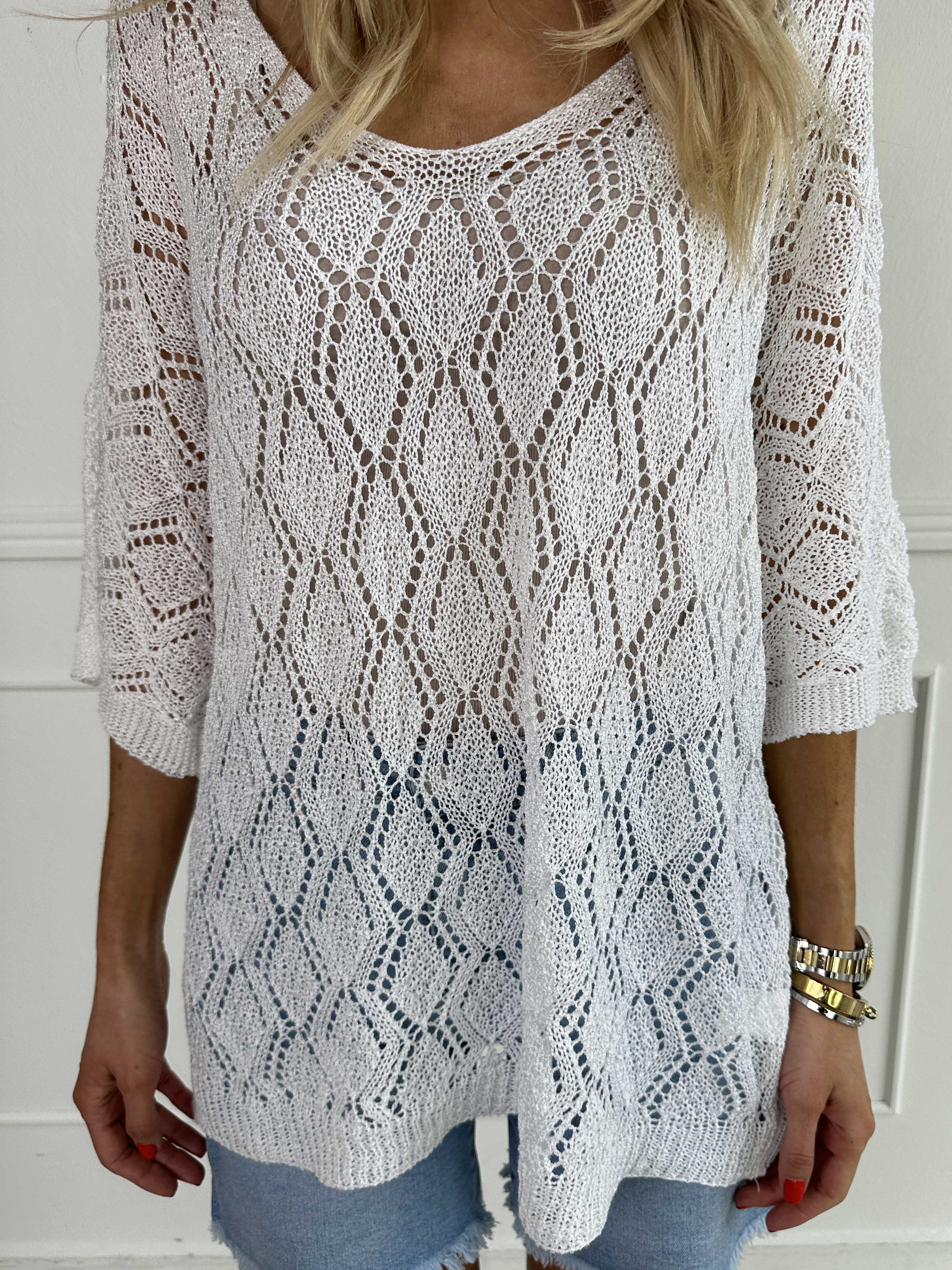 Deisy - Sød tunika i strikket hulmønster